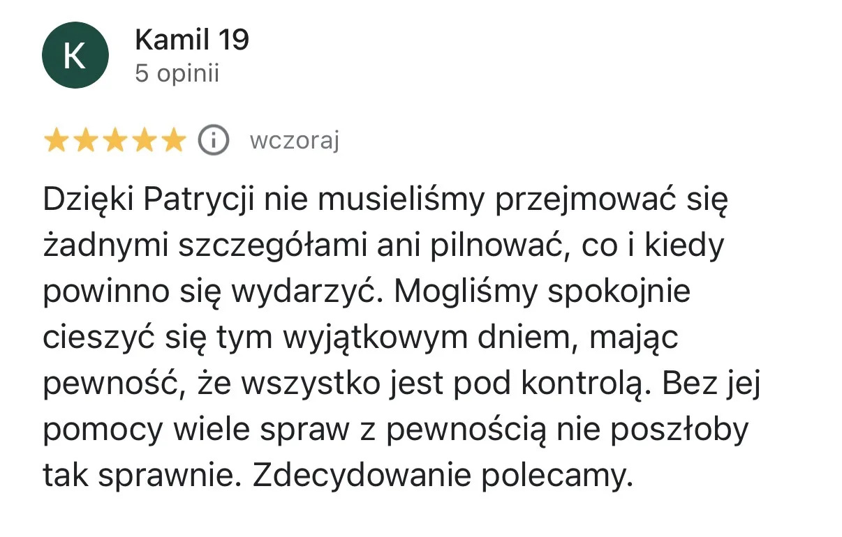 Opinia pary Aleksandra & Kamil o współpracy z Patrycją Dalecką