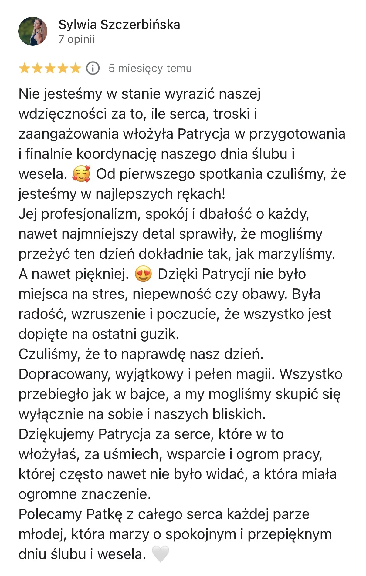 Opinia pary Sylwia & Aleksander o współpracy z Patrycją Dalecką